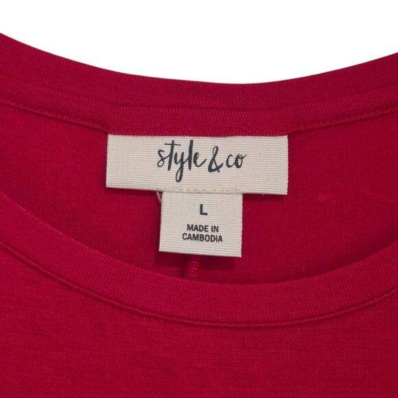 Style & Co Red A-Line Swing Dress Sleeveless Scoop Neck Large Rayon Summer Dress - Picture 8 of 12